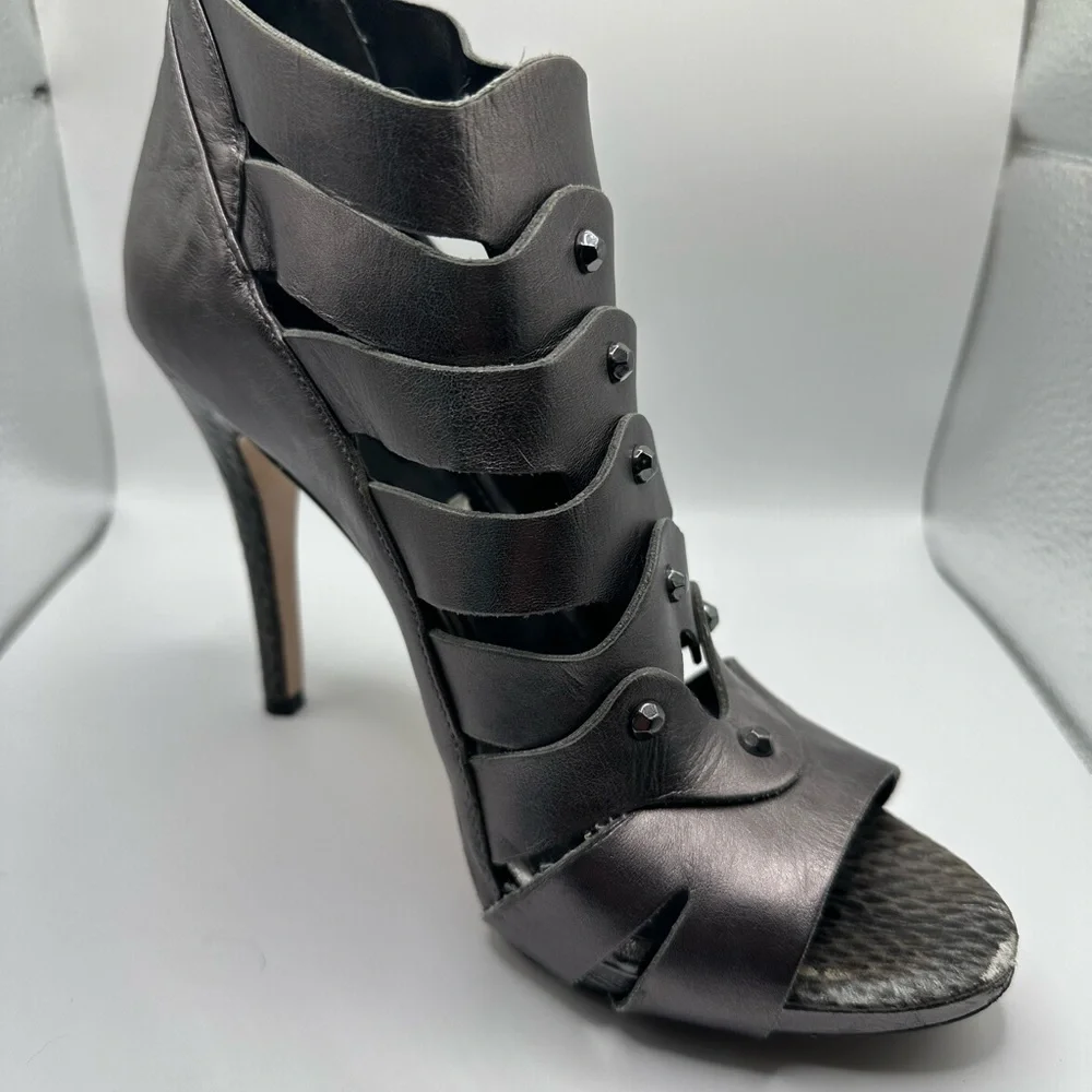 WHBM Leather Caged Peep Toe Heel, Gunmetal - Picture 9 of 11